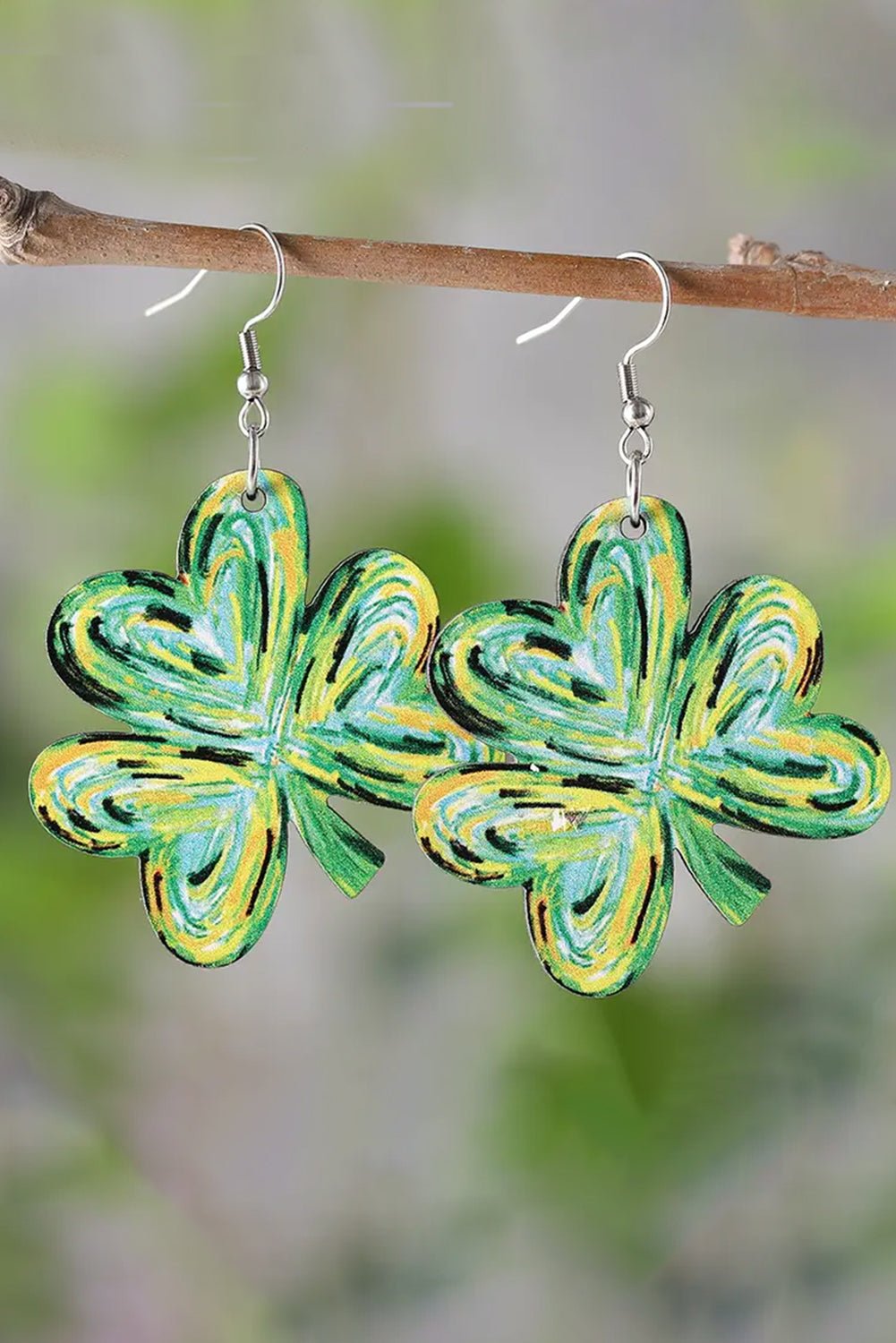 Light Green St. Patrick Painted Shamrock Shape Drop Earrings - Naughty Girl Essentials