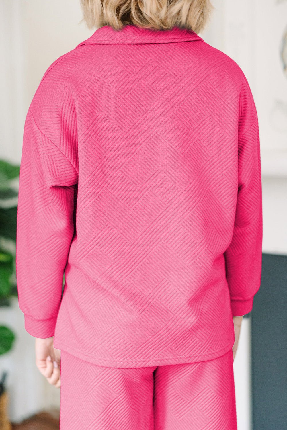 Bonbon Solid Textured Collared V Neck Top and Wide Leg Pants Set - Naughty Girl Essentials