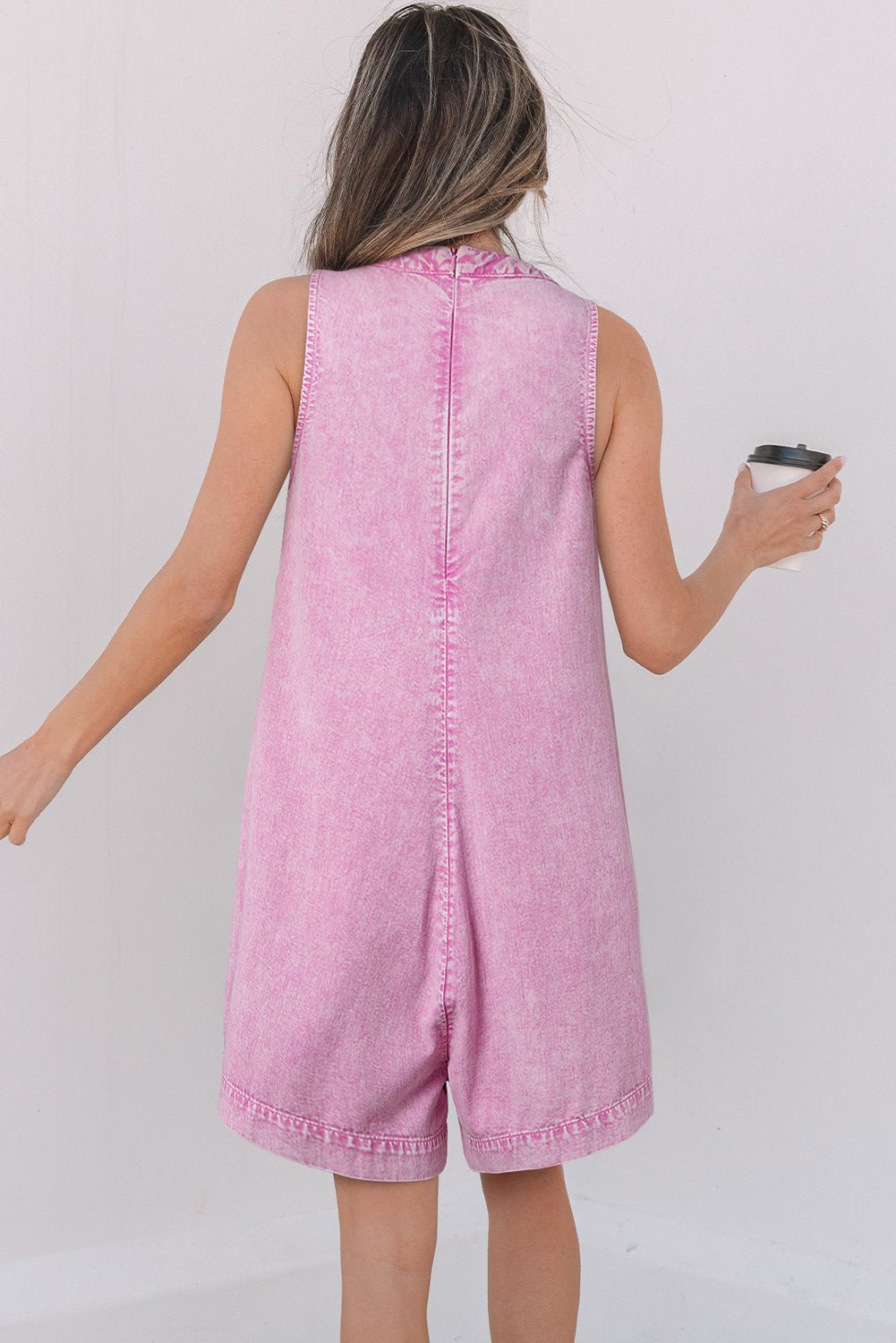 Bonbon Mineral Wash Pleated Bust V - Neck Sleeveless Denim Romper - Naughty Girl Essentials