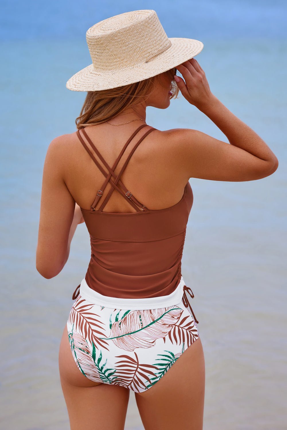 Mineral Red Drawstring Tummy Control Mix - and - match 2pcs Tankini Swimsuit - Naughty Girl Essentials