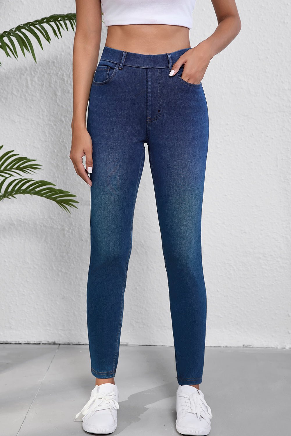 Ashleigh Blue Multiple Pockets Straight Leg Washed Stretchy Knit Casual Jeans - Naughty Girl Essentials