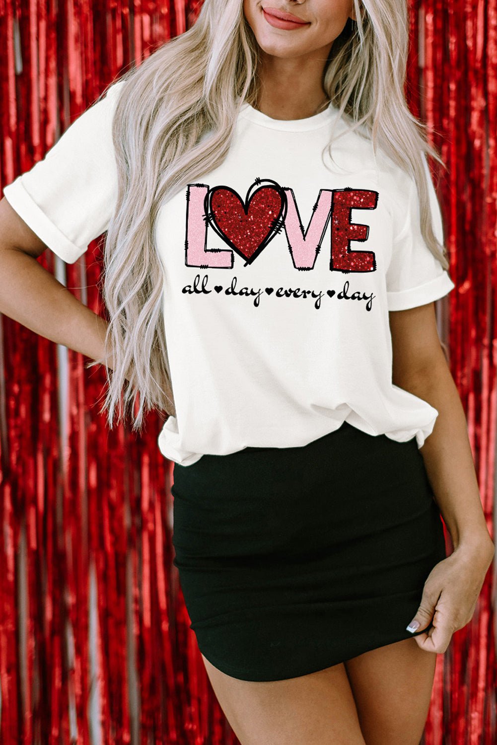 White Valentine LOVE Heart Shape Crew Neck Graphic Tee - Naughty Girl Essentials