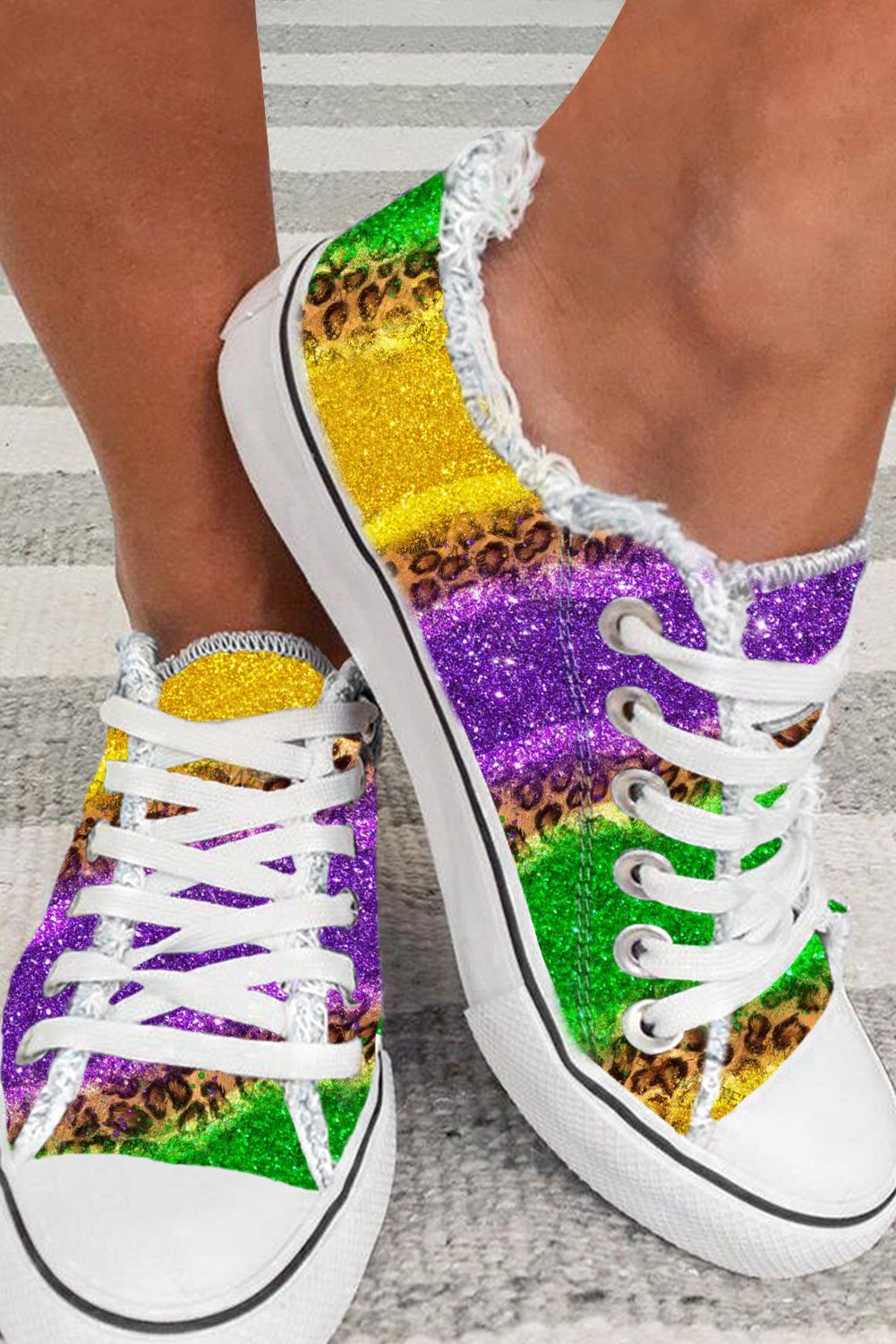 Multicolor Leopard Color Block Lace - up Canvas Shoes - Naughty Girl Essentials