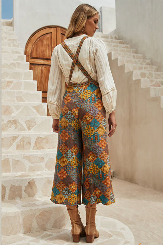 Multicolour Boho Floral Print Crossed Straps Ankle - length Jumpsuit - Naughty Girl Essentials