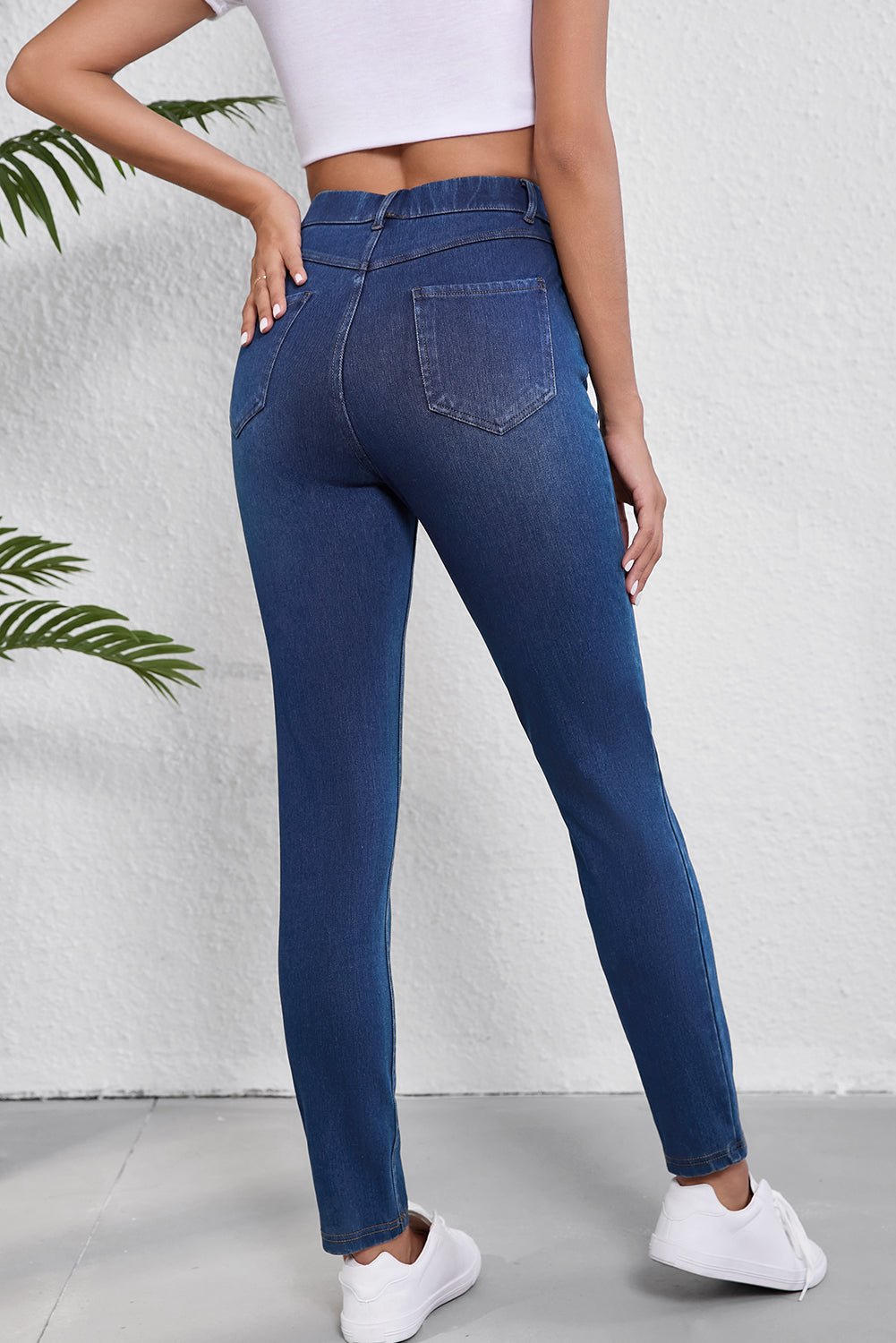 Ashleigh Blue Multiple Pockets Straight Leg Washed Stretchy Knit Casual Jeans - Naughty Girl Essentials