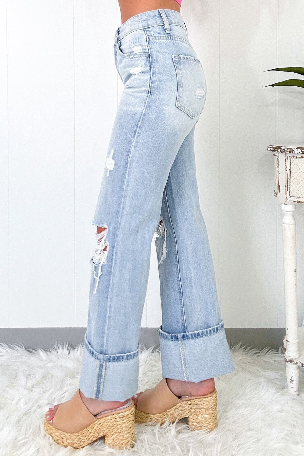 Beau Blue Light Wash Distressed Flare Jeans - Naughty Girl Essentials