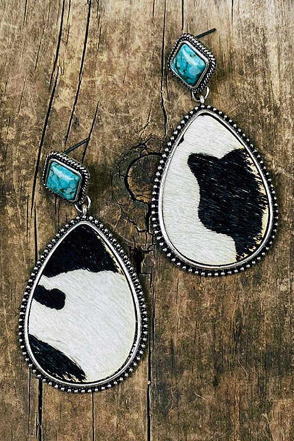 Black Cow Print Turquoise Drop Earrings - Naughty Girl Essentials