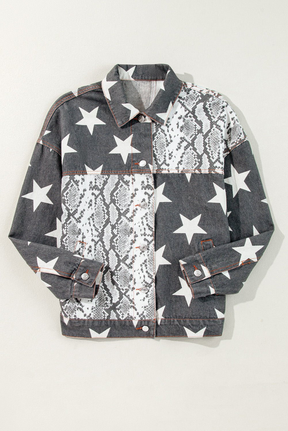 Black Star Snakeskin Printed Patchwork Denim Jacket - Naughty Girl Essentials