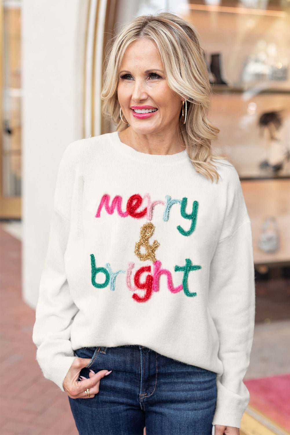 White XOXO Glitter Print Round Neck Casual Sweater - Naughty Girl Essentials