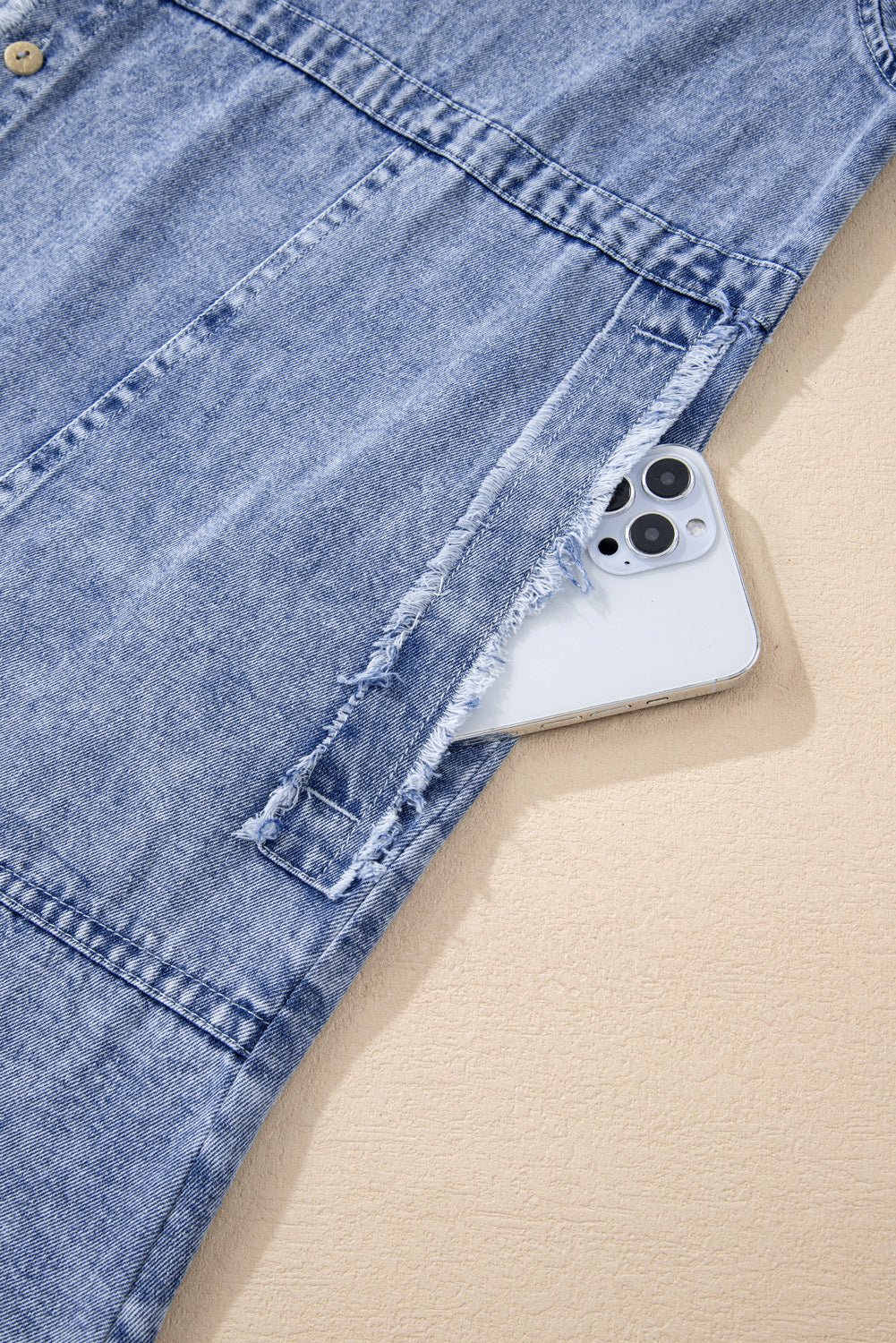 Beau Blue Mineral Wash Long Sleeve Button Up Raw Hem Pocketed Denim Dress - Naughty Girl Essentials