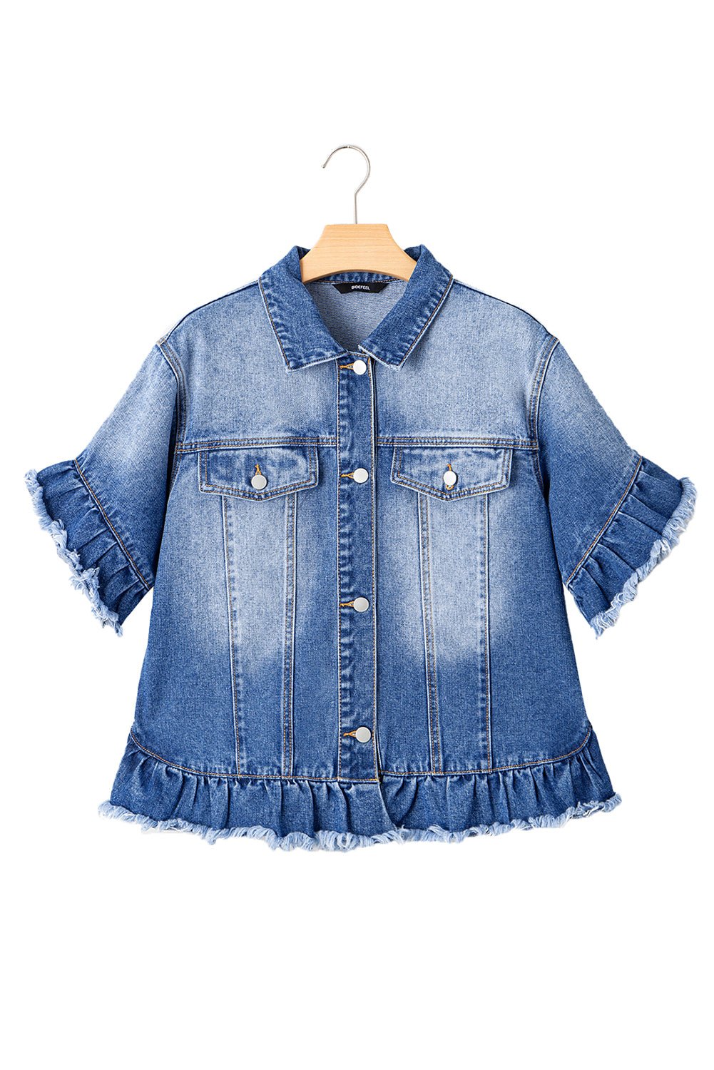 Black Raw Edge Ruffled Short Sleeve Denim Jacket - Naughty Girl Essentials