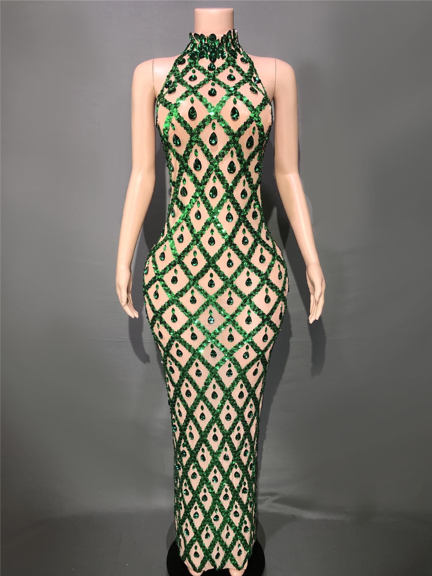 Plus Size Women’s Evening Party Shiny Rhinestone Dress