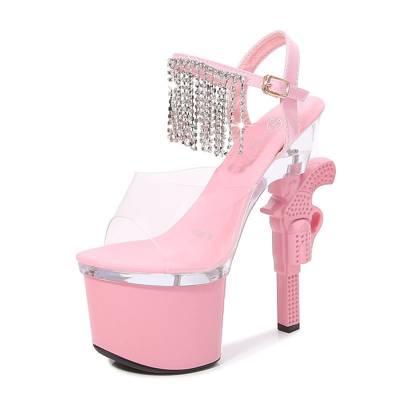 Loaded Pistol Super High Transparent Womens Heels - Naughty Girl Essentials