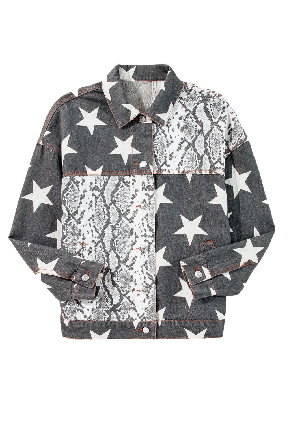 Black Star Snakeskin Printed Patchwork Denim Jacket - Naughty Girl Essentials