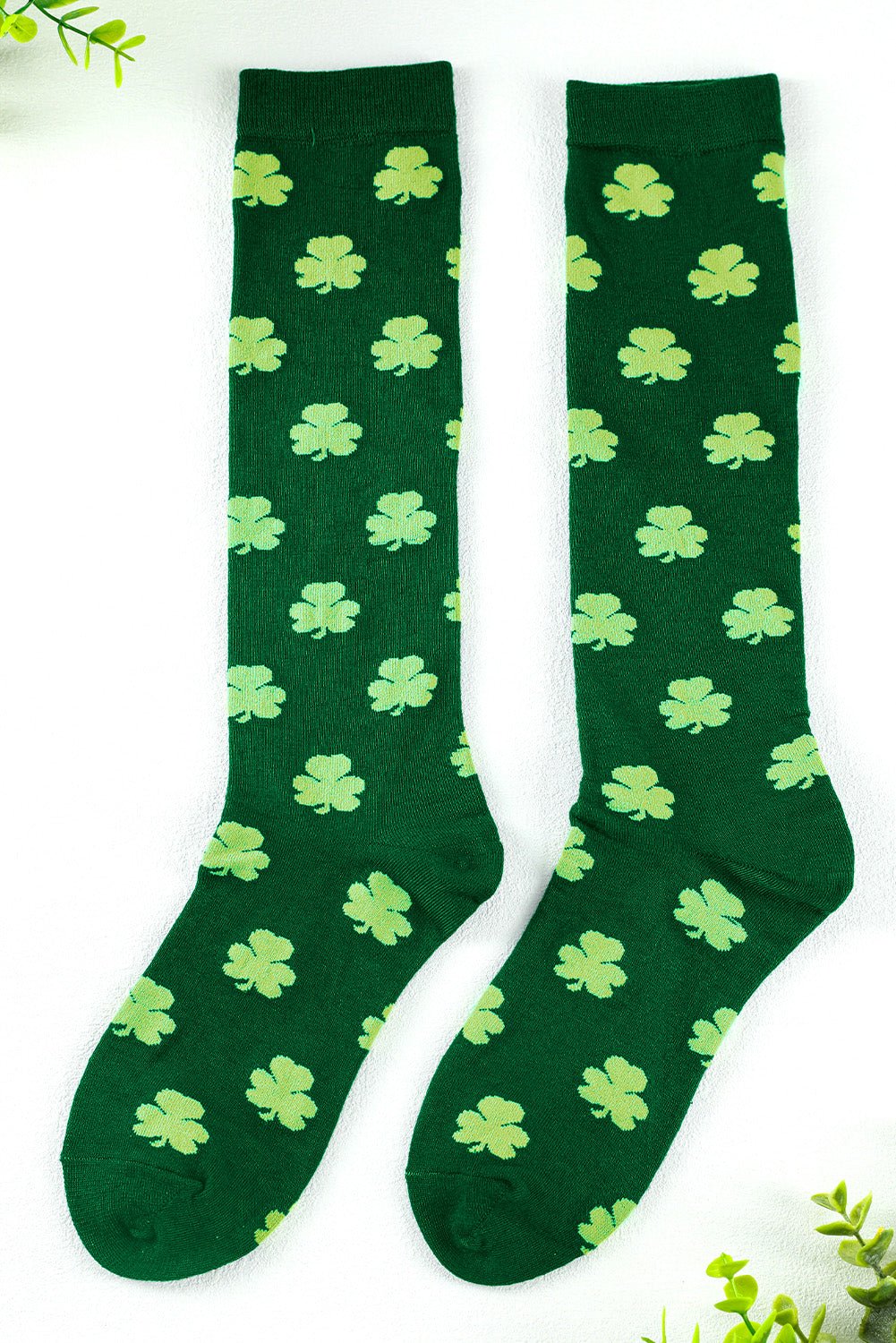 Dark Green St Patricks Clover Print Tube Socks - Naughty Girl Essentials