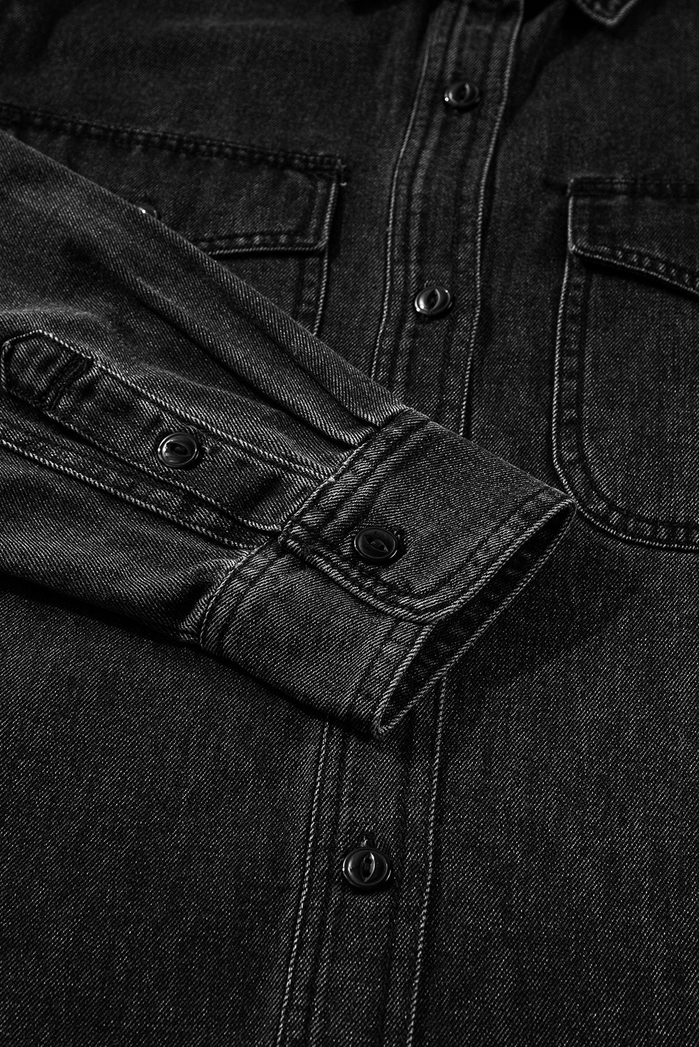 Black Flap Pocket Buttons Collared Jean Jacket - Naughty Girl Essentials