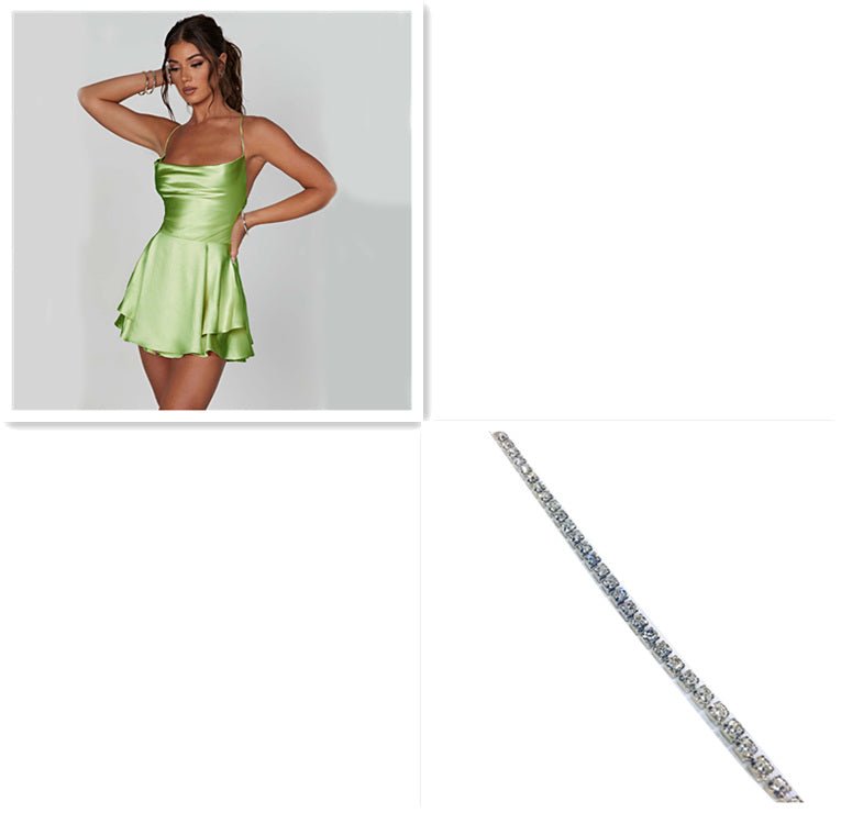 Slim Strap Satin Backless Lace Up A - Line Short Dress - Naughty Girl Essentials