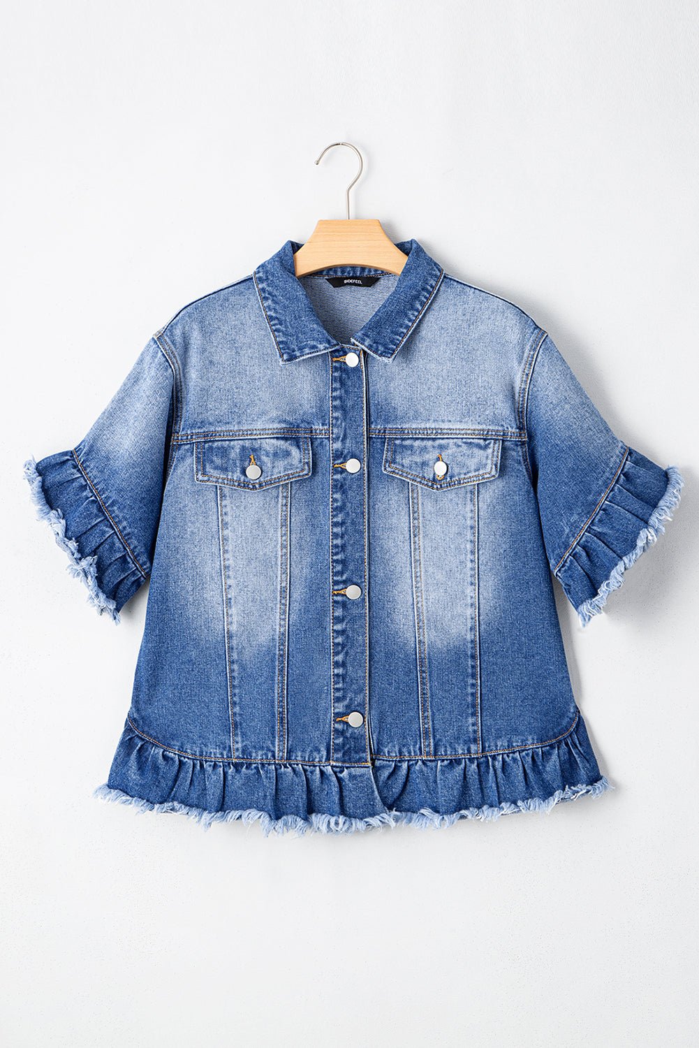 Black Raw Edge Ruffled Short Sleeve Denim Jacket - Naughty Girl Essentials