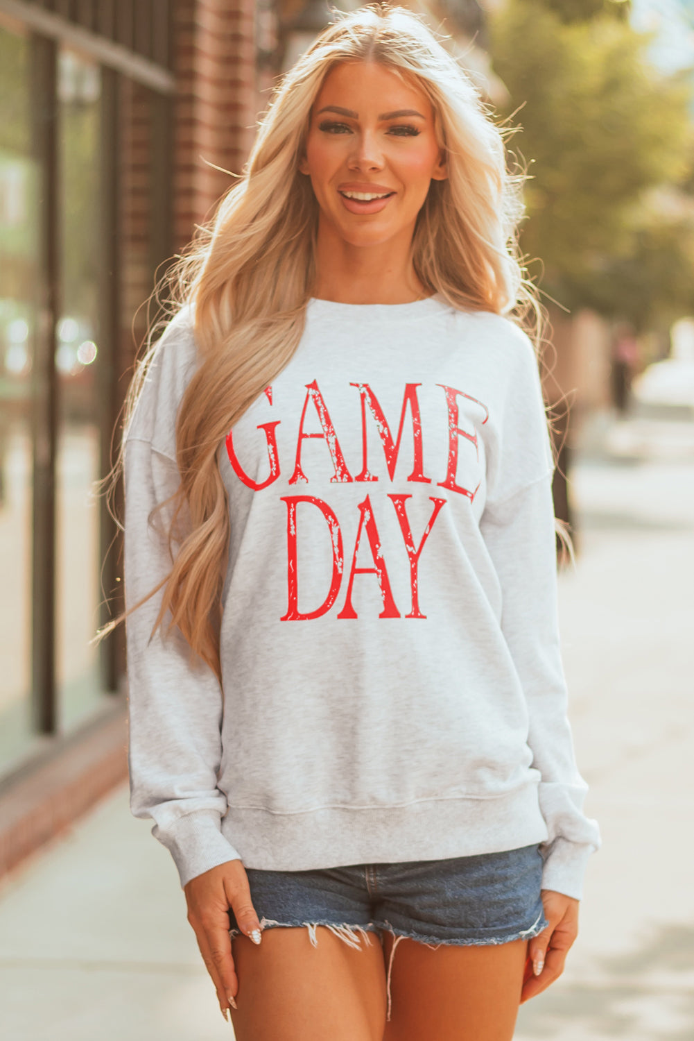 Blue Vintage Washed GAME DAY Graphic Baggy Sweatshirt