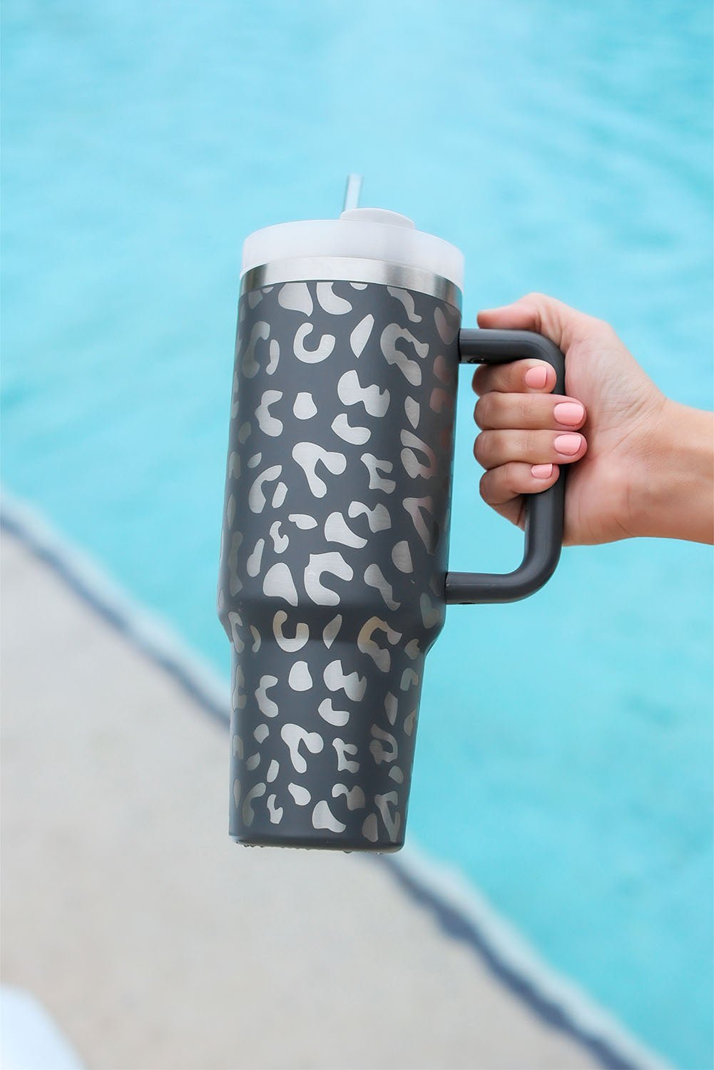 Gray Leopard Print 40OZ Stainless Steel Portable Cup with Handle - Naughty Girl Essentials