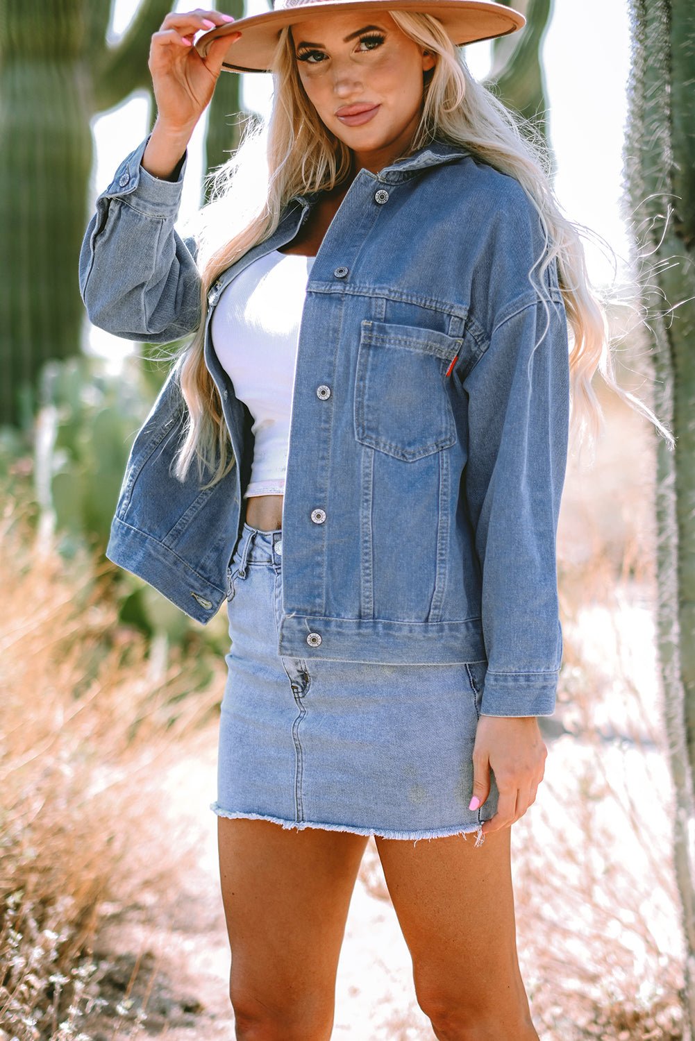 Wild Wind Washed Oversize Pocketed Denim Jacket - Naughty Girl Essentials