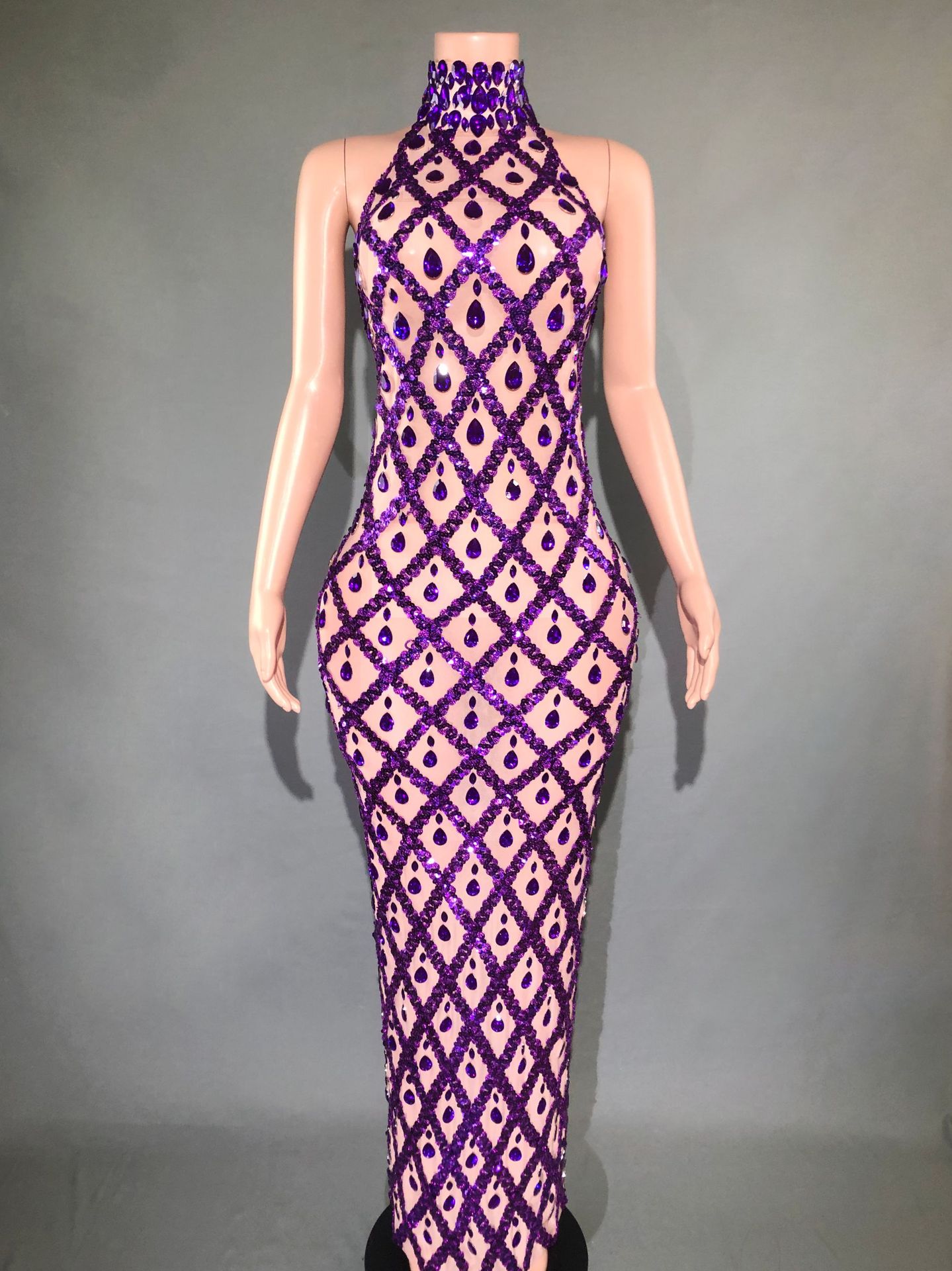 Plus Size Women’s Evening Party Shiny Rhinestone Dress