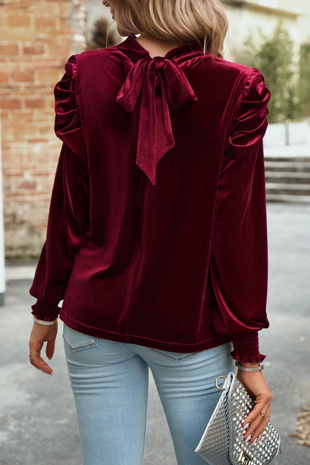 Fiery Red Mock Neck Puff Sleeve Velvet Blouse - Naughty Girl Essentials