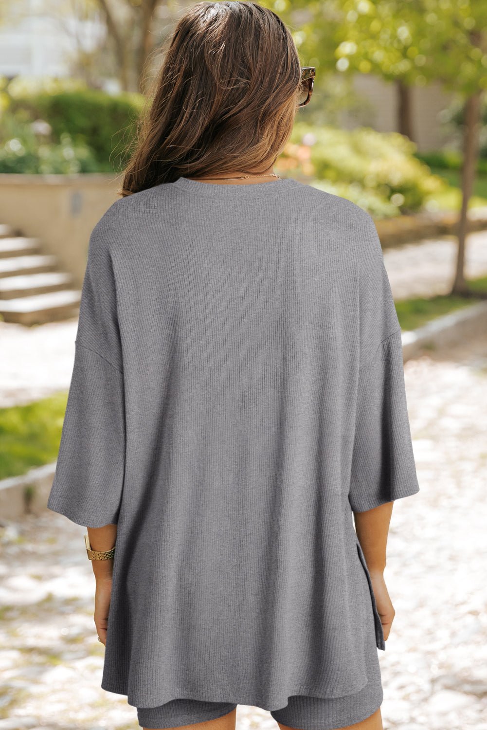 Light Grey Solid Color Loose Tunic Top and Slim Shorts Set - Naughty Girl Essentials