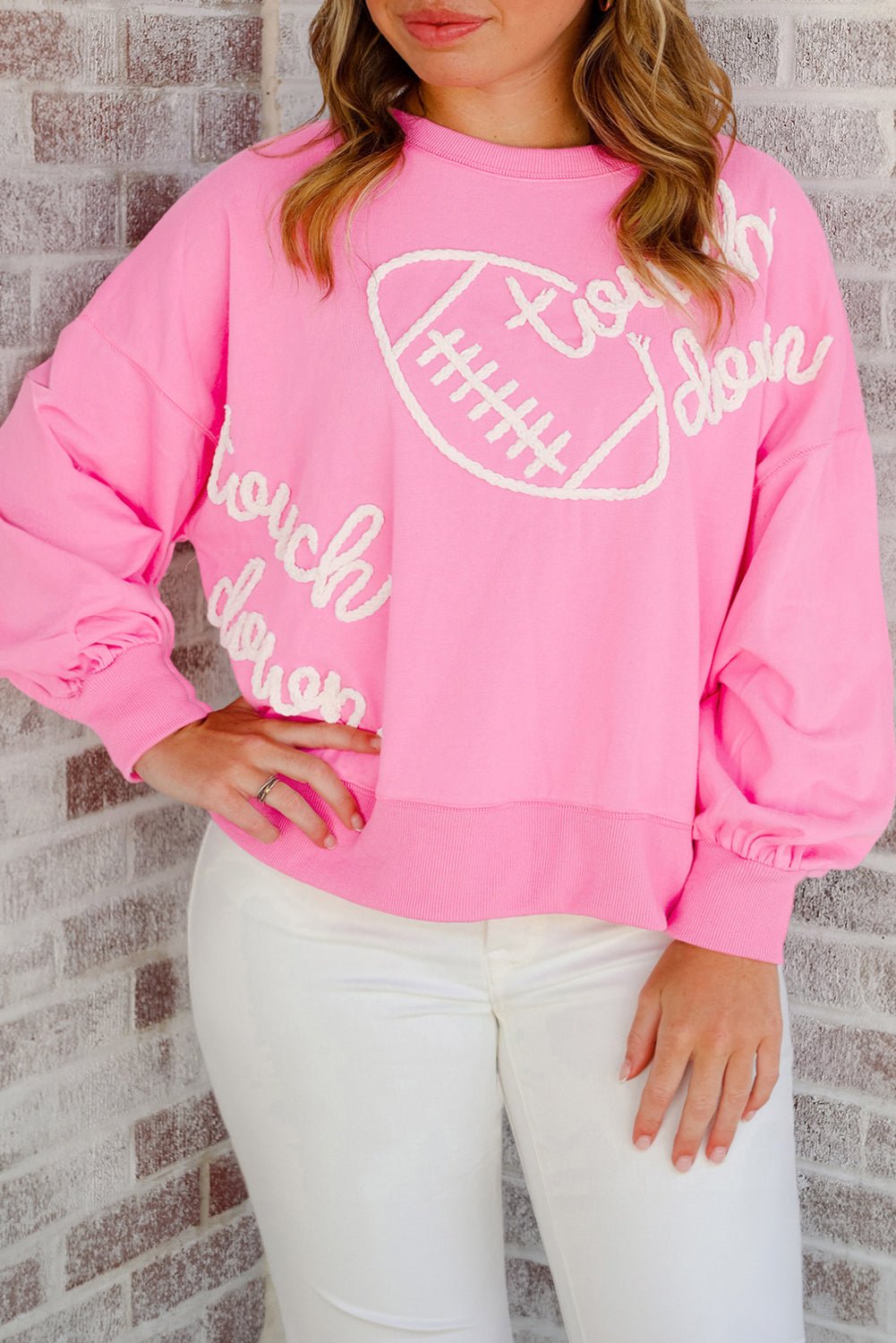 Pink Touch Down Rugby Football Embroidered Plus Size Sweatshirt - Naughty Girl Essentials