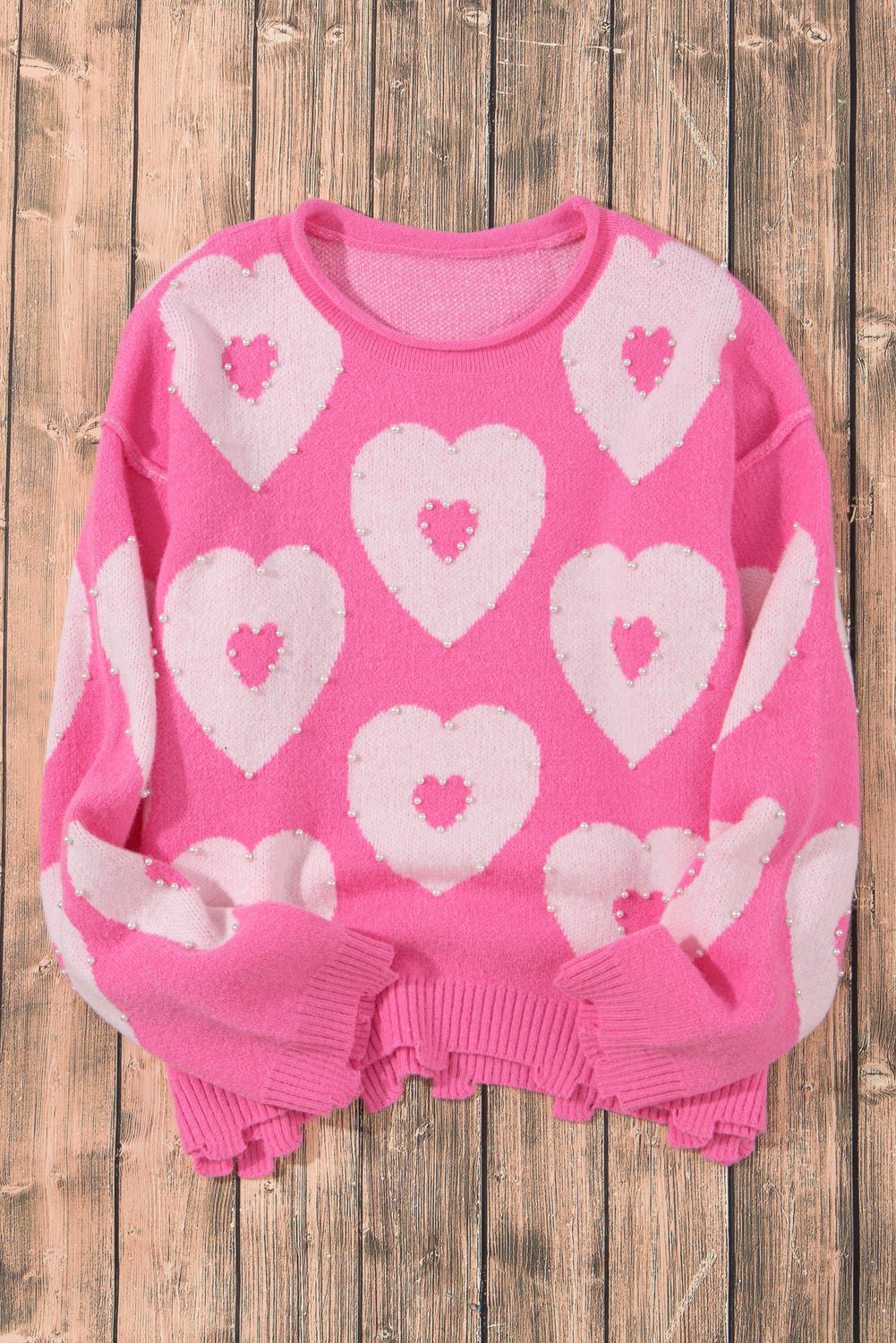 Bonbon Pearl Beaded Heart Drop Shoulder Sweater - Naughty Girl Essentials