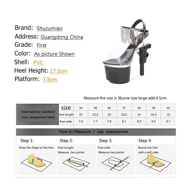 Loaded Pistol Super High Transparent Womens Heels - Naughty Girl Essentials