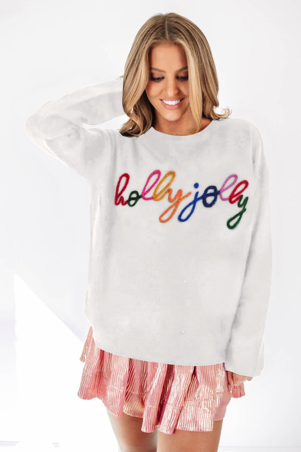 White XOXO Glitter Print Round Neck Casual Sweater - Naughty Girl Essentials