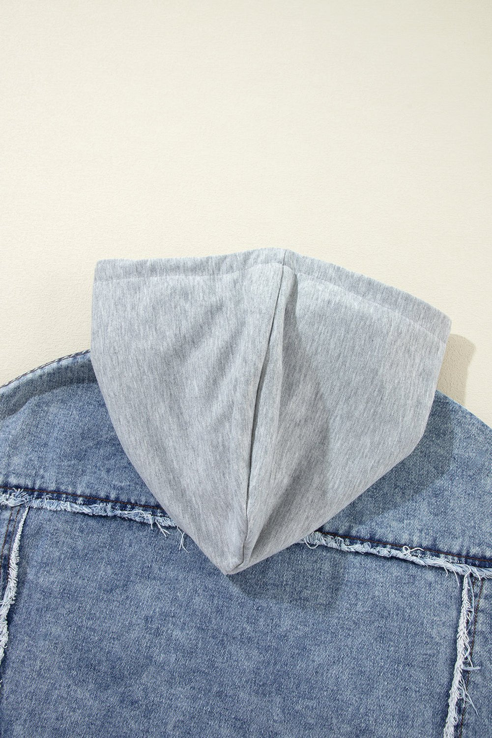 Beau Blue Plaid Print Patchwork Hooded Raw Hem Denim Jacket - Naughty Girl Essentials