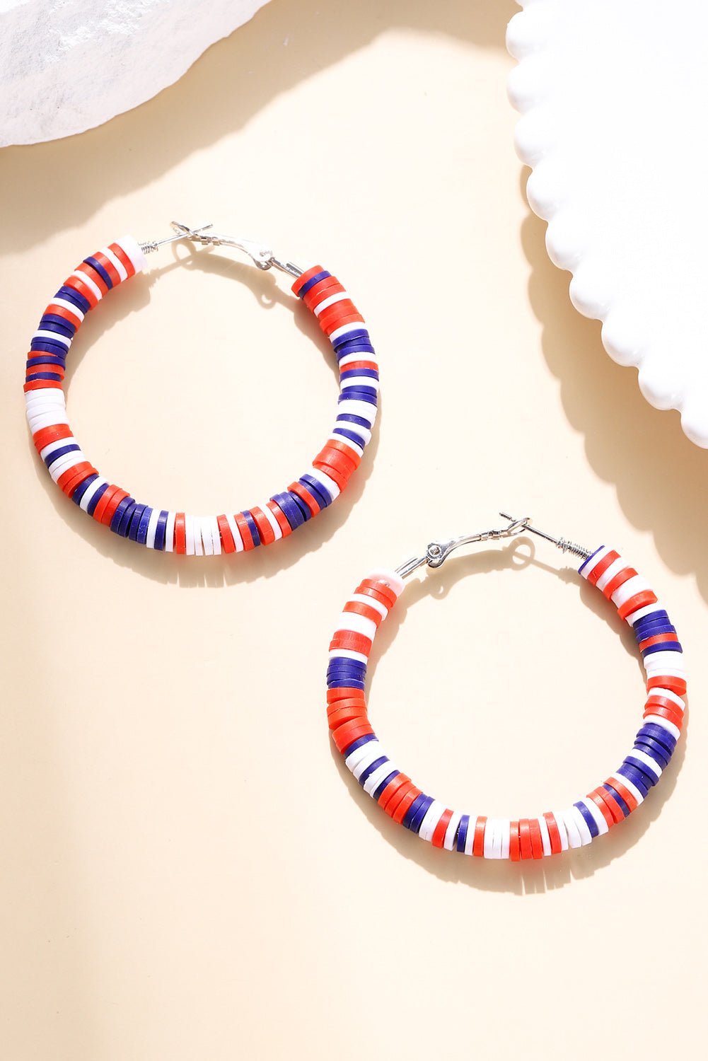 Fiery Red Patriotic Multicolored Bead Hoop Earrings - Naughty Girl Essentials