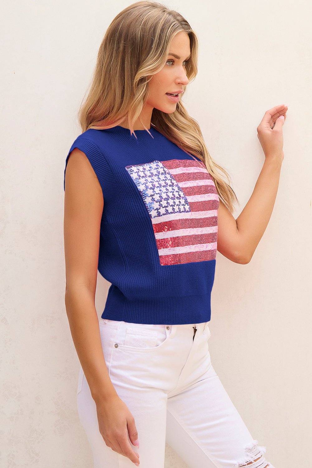 Bonbon Sparkling American Flag Knitted Vest - Naughty Girl Essentials