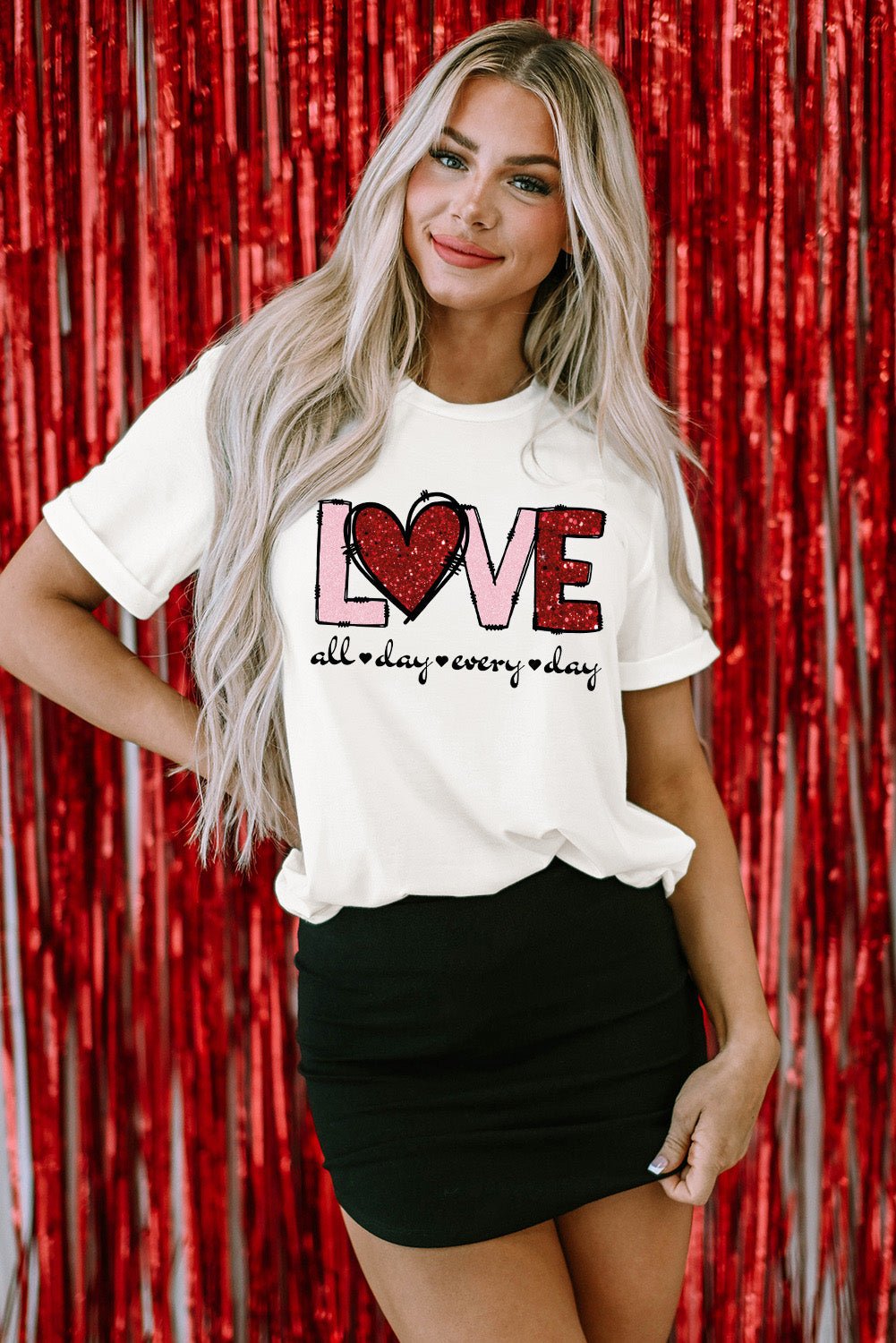 White Valentine LOVE Heart Shape Crew Neck Graphic Tee - Naughty Girl Essentials