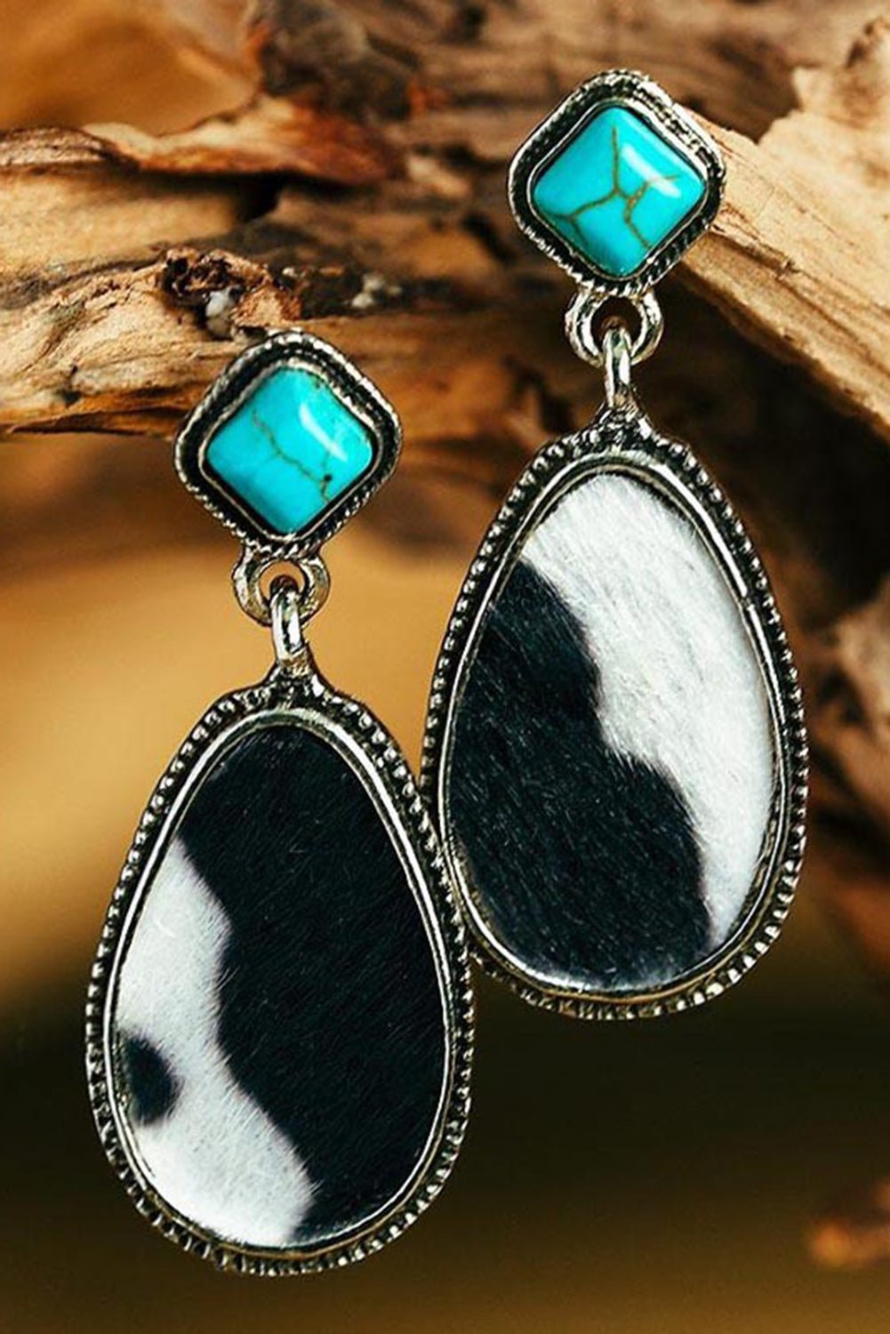 Black Cow Print Turquoise Drop Earrings - Naughty Girl Essentials