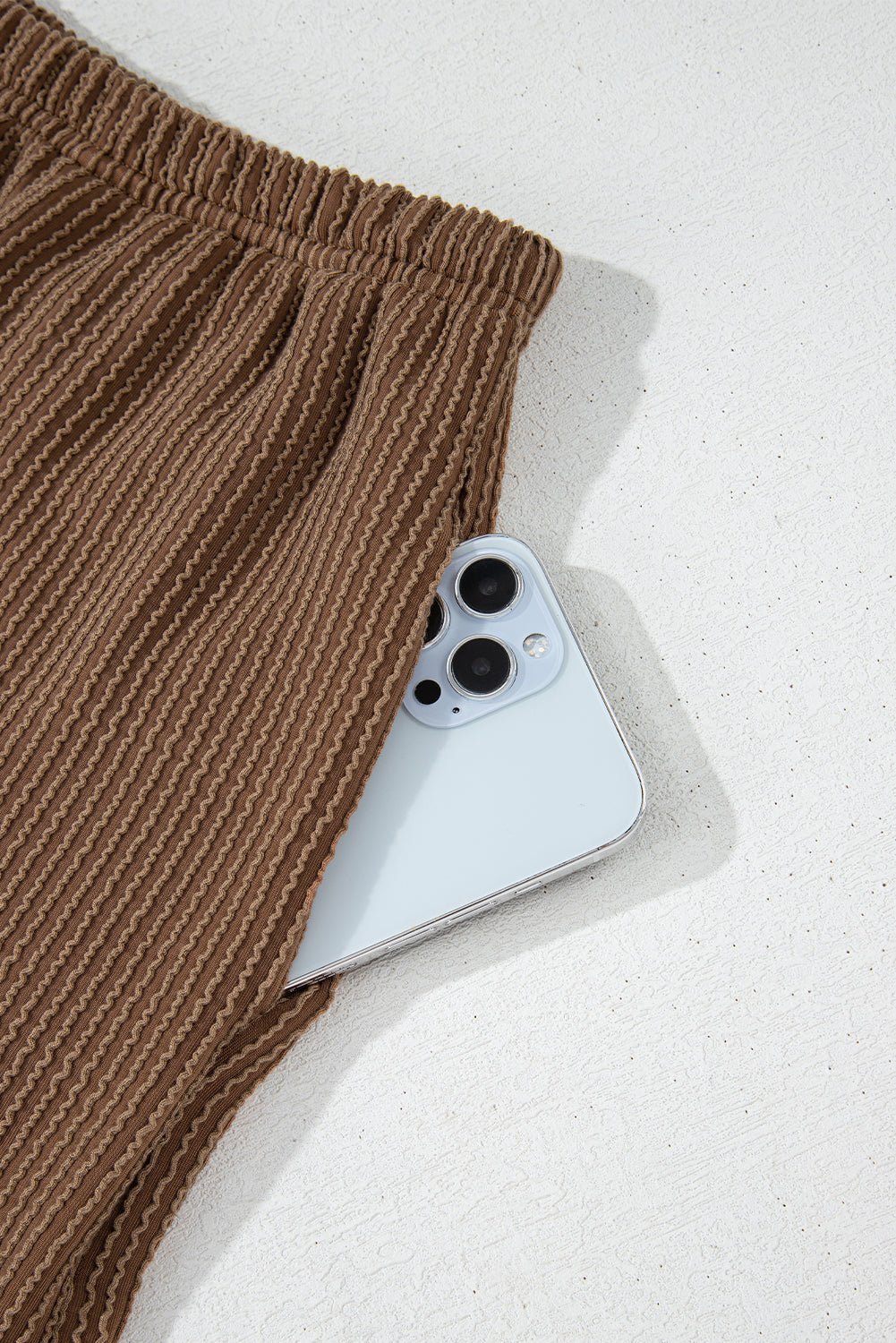 Chestnut Corded Knit Long Sleeve Top and High Waist Shorts Set - Naughty Girl Essentials