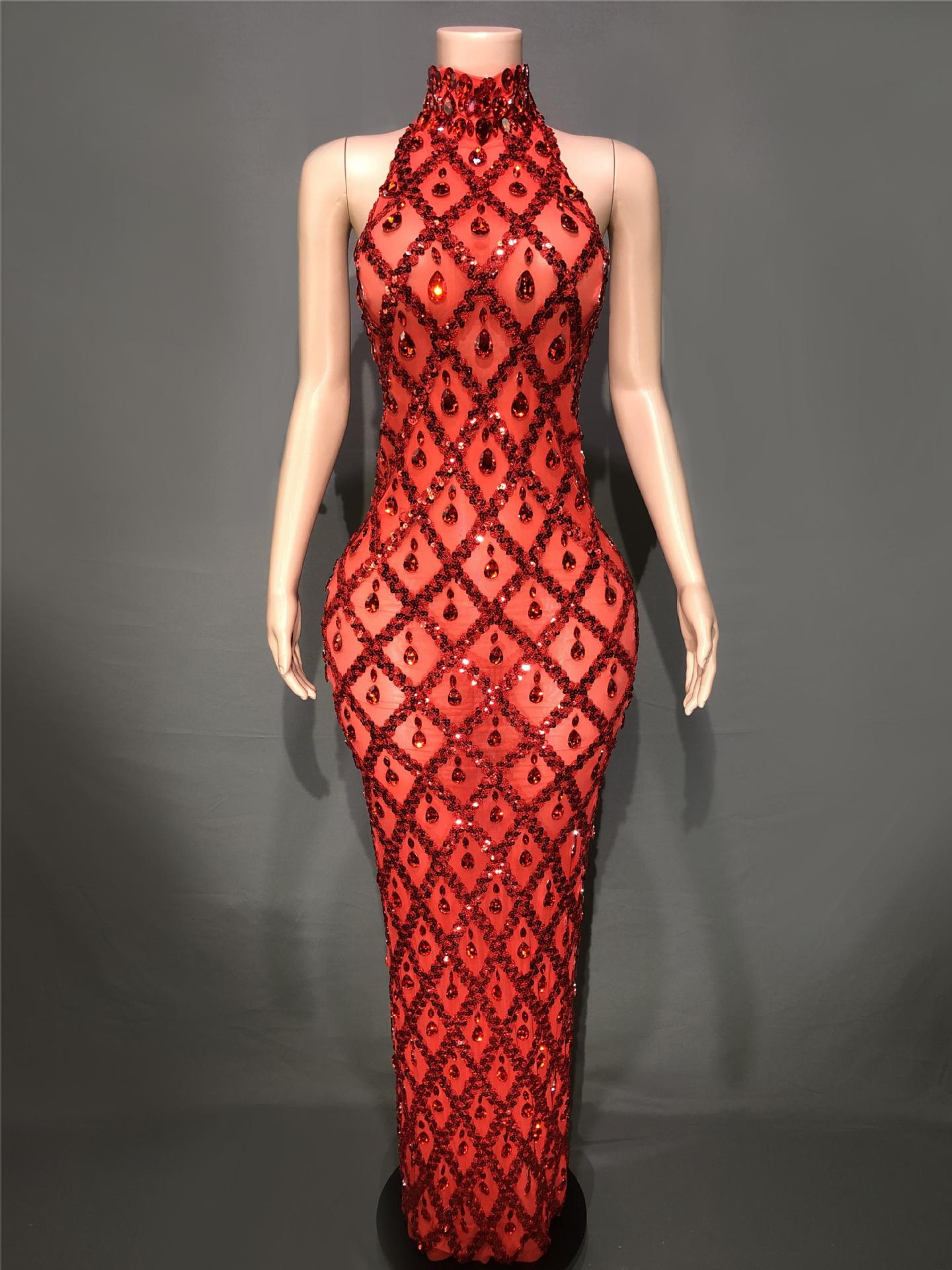 Plus Size Women’s Evening Party Shiny Rhinestone Dress