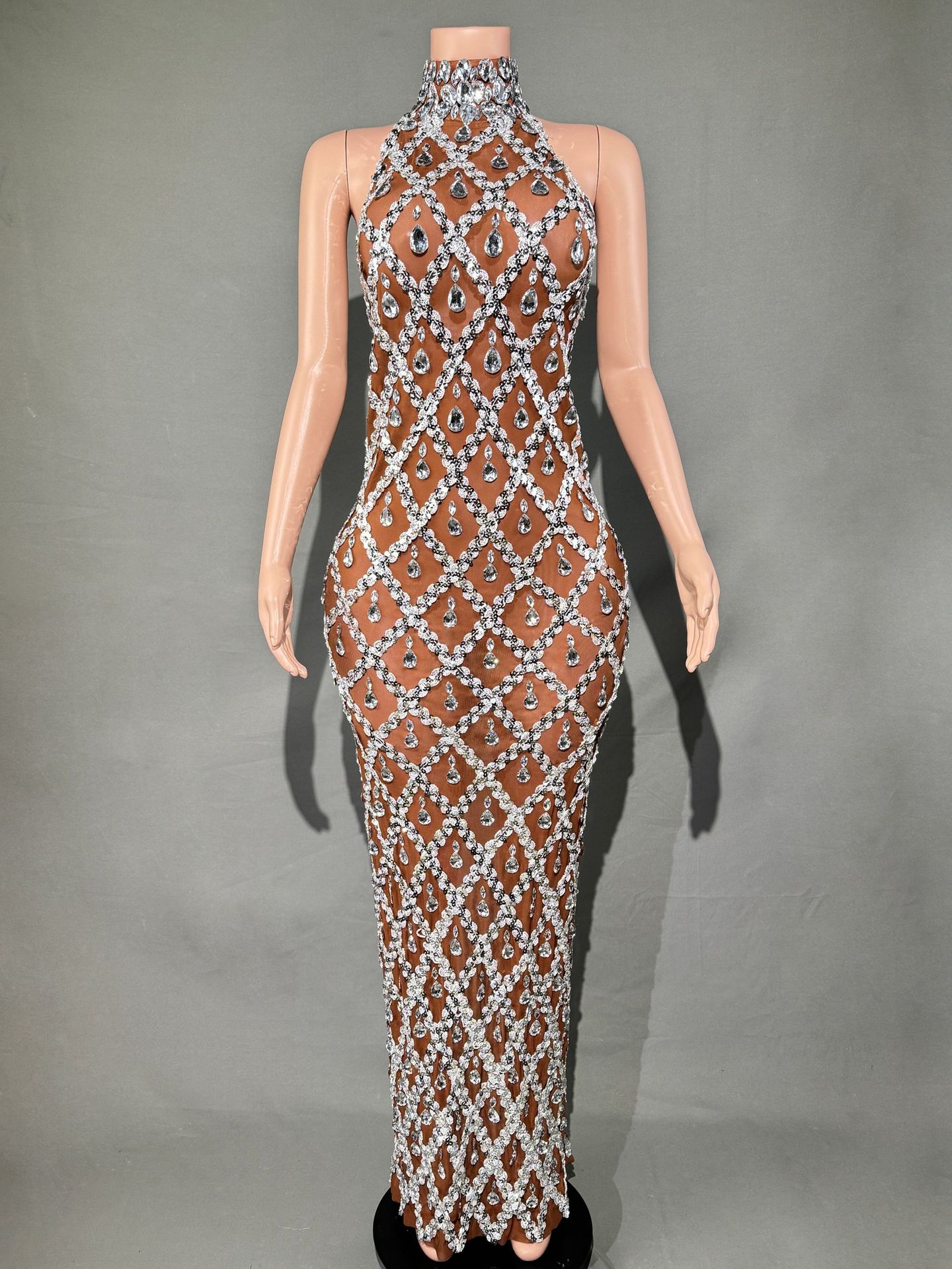 Plus Size Women’s Evening Party Shiny Rhinestone Dress