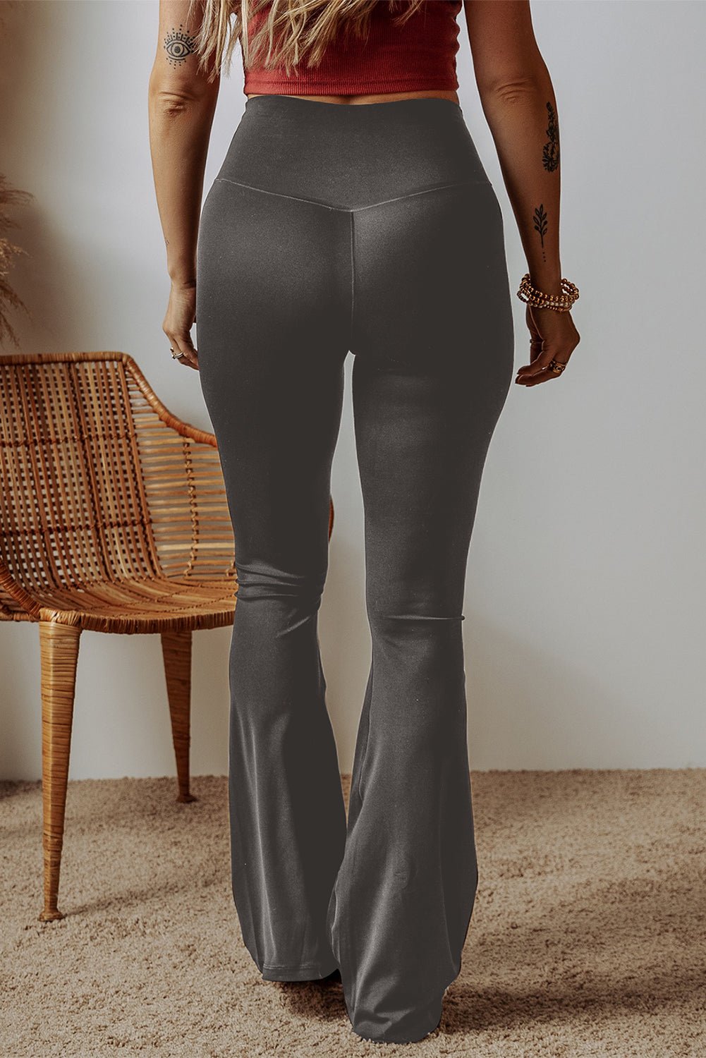 Dark Grey V Shape High Waist Flared Leggings - Naughty Girl Essentials