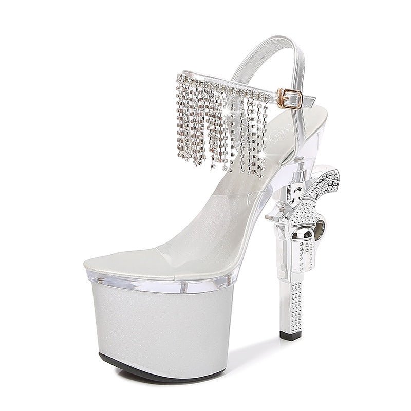 Loaded Pistol Super High Transparent Womens Heels - Naughty Girl Essentials
