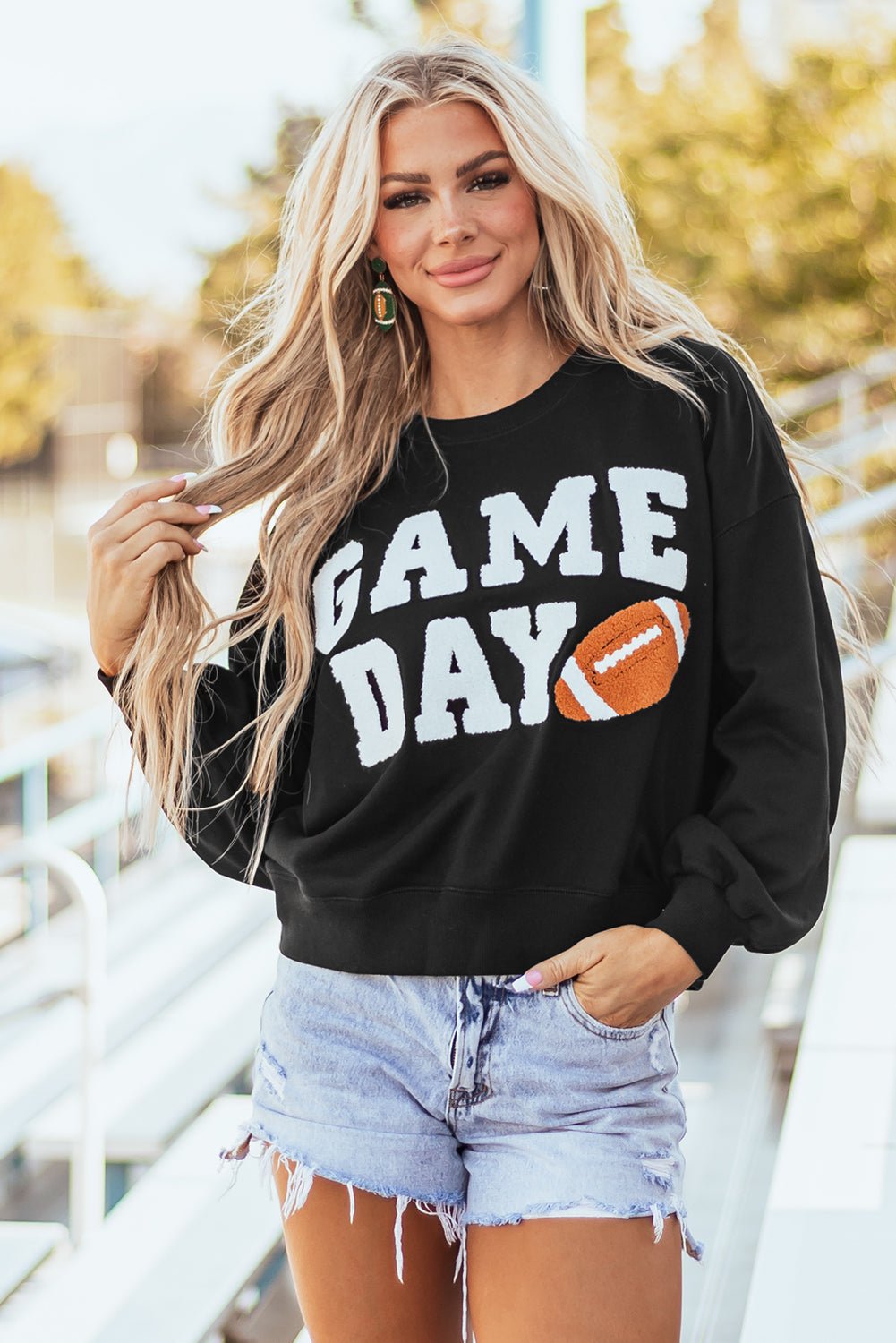 Black GAME DAY Graphic Varsity Pullover Sweatshirt - Naughty Girl Essentials