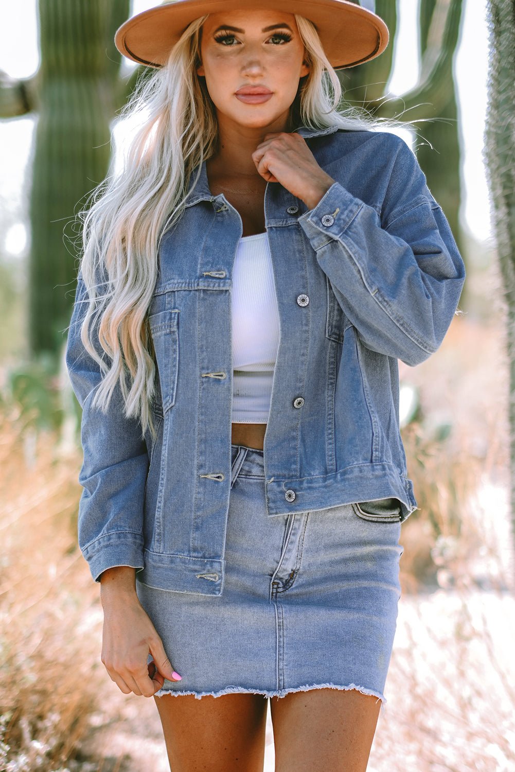 Wild Wind Washed Oversize Pocketed Denim Jacket - Naughty Girl Essentials