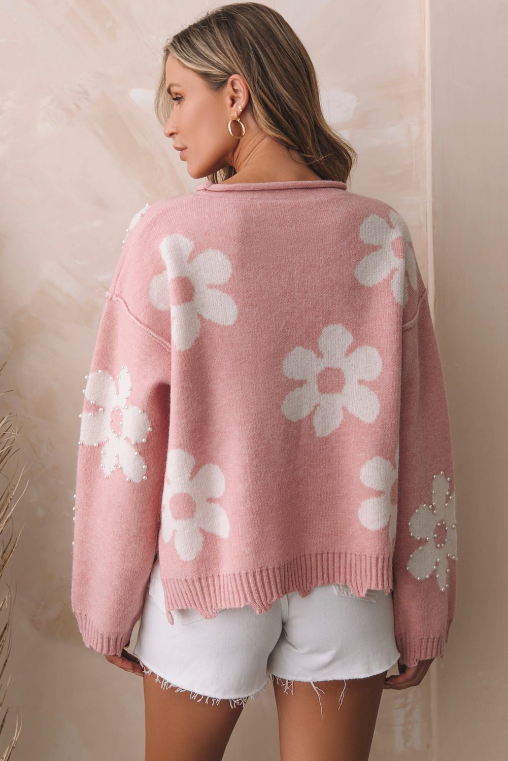 Bonbon Pearl Beaded Heart Drop Shoulder Sweater - Naughty Girl Essentials