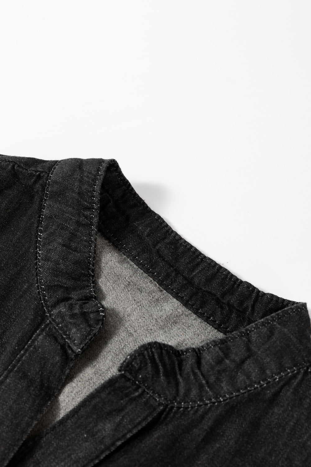 Black Chambray Ruffled 3/4 Sleeve Tiered Split V Neck Mini Dress - Naughty Girl Essentials