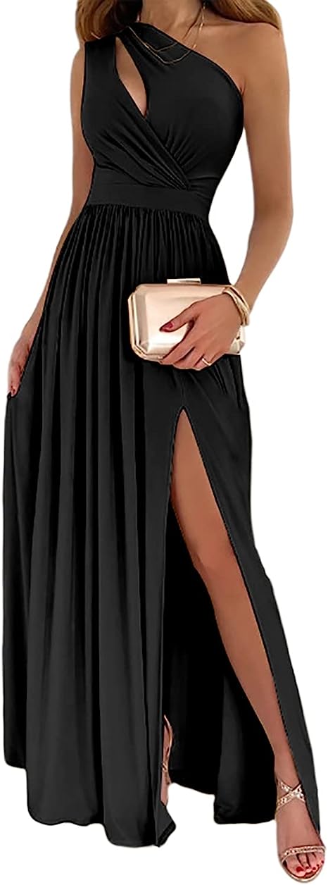 One-Shoulder Cutout High-Slit Maxi Dress
