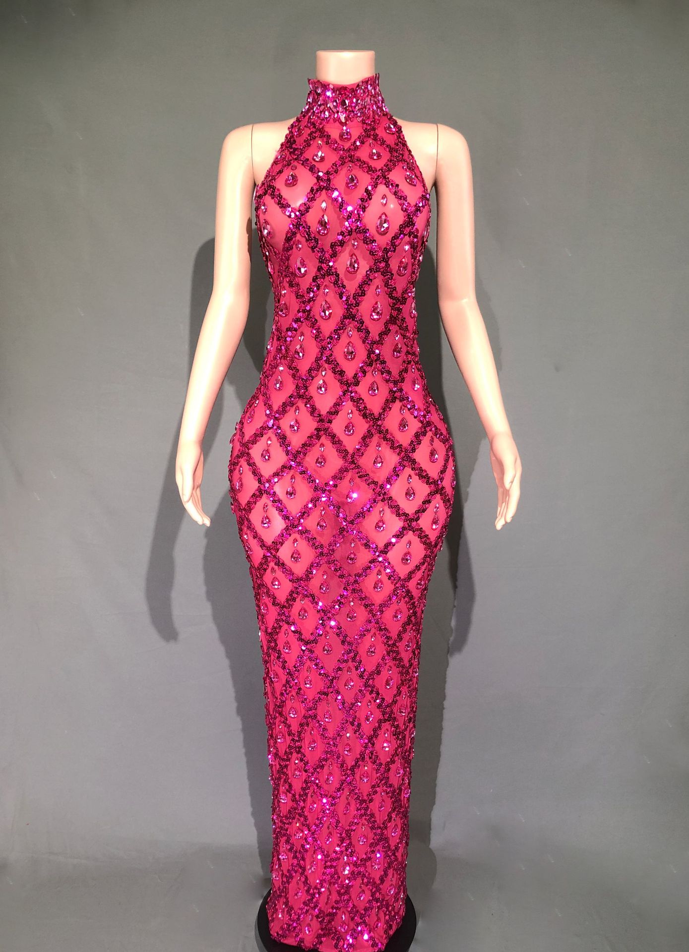 Plus Size Women’s Evening Party Shiny Rhinestone Dress