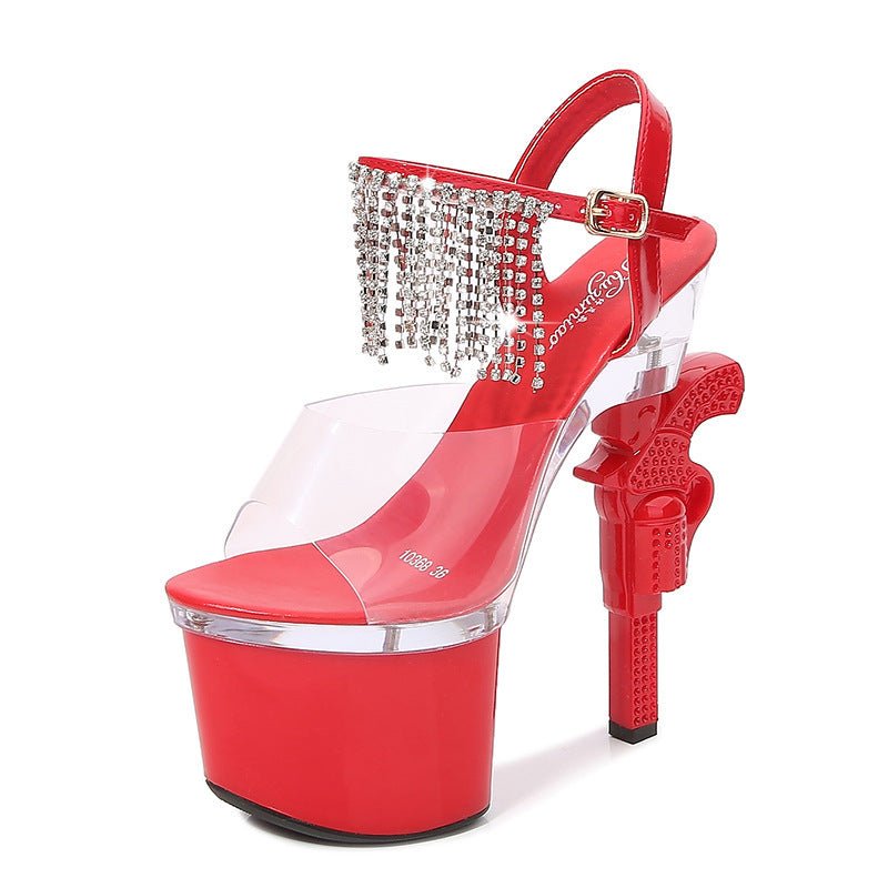 Loaded Pistol Super High Transparent Womens Heels - Naughty Girl Essentials