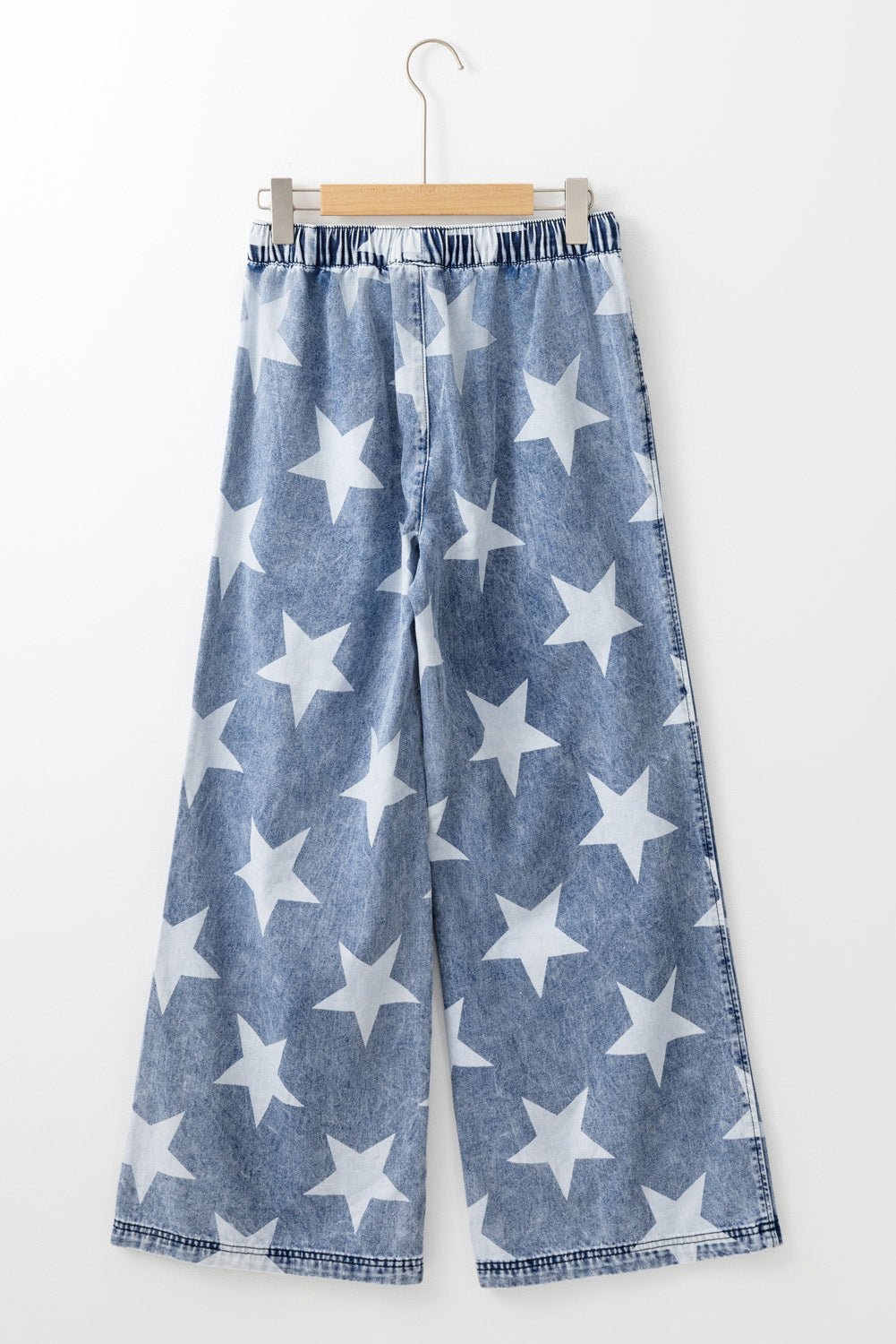 Light Blue Star Print Light Wash Drawstring High Waist Wide Leg Jeans - Naughty Girl Essentials